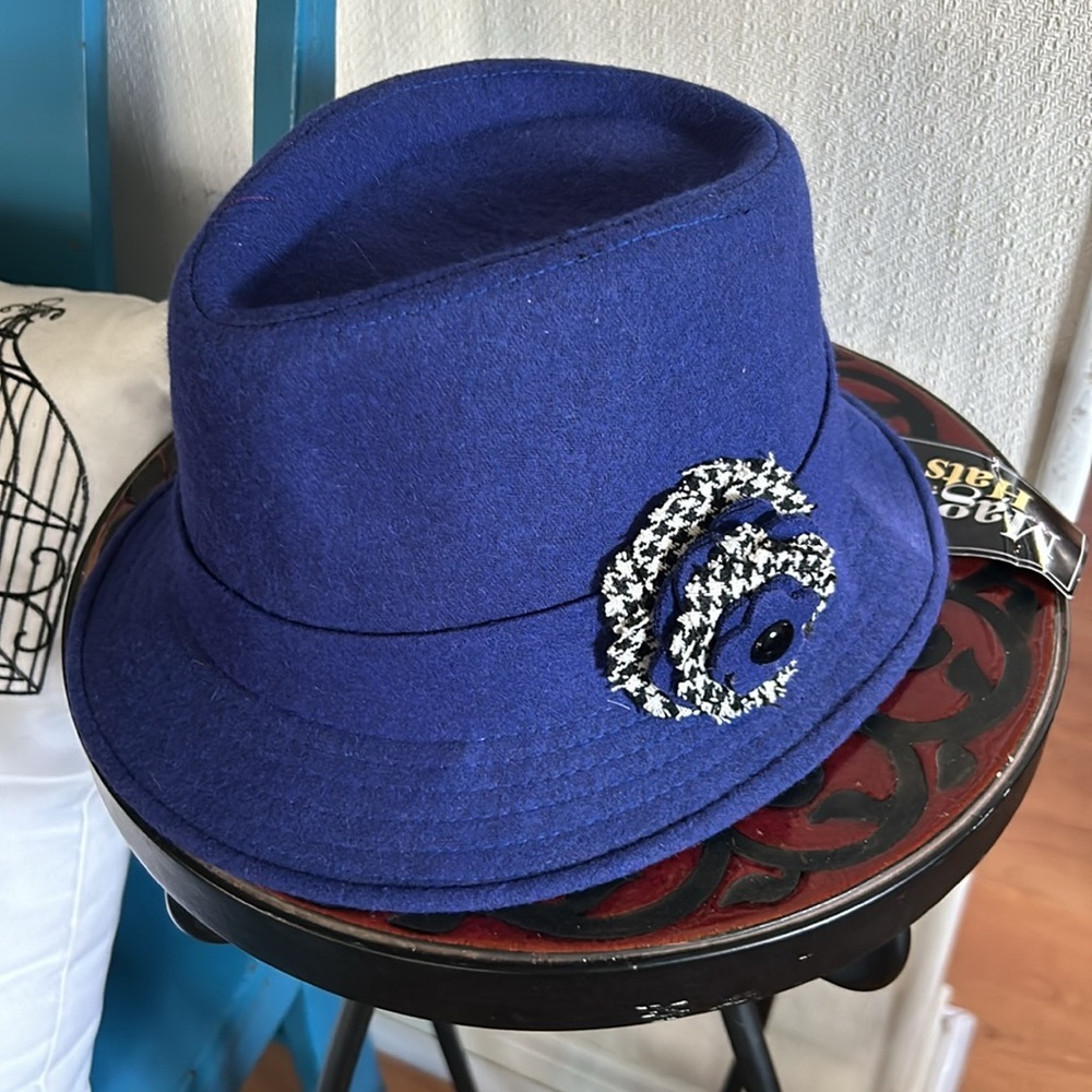 Blue Wool Blend Fedora Hat by MAGID HATS